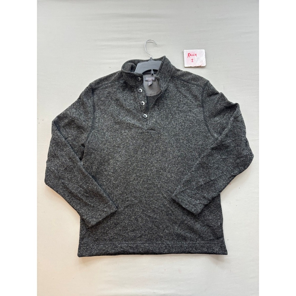 Lucky Brand Mens Fleece Pullover Quarter Snap Mock Neck Green Grey Medium